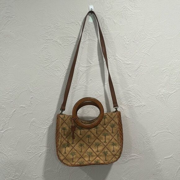 FOSSIL Canvas Palm Tree Tote w/Basket-weave - Picture 1 of 6